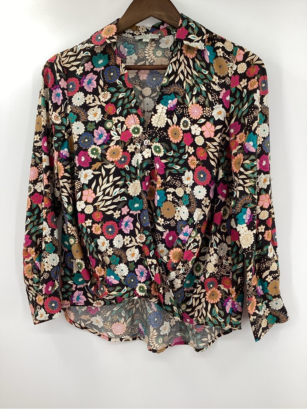 Twist-Front Floral Blouse in Black Multi